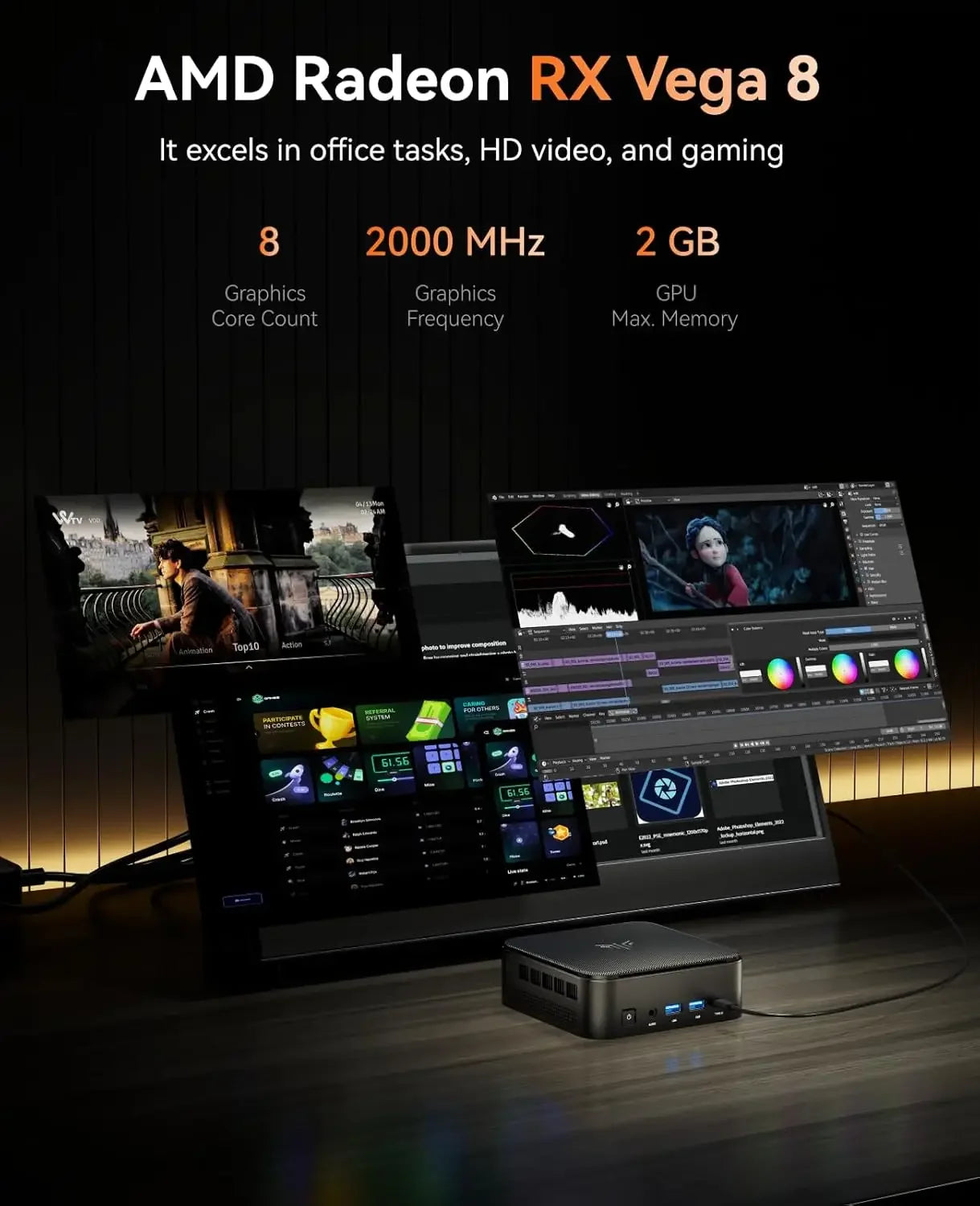 迷你電腦，搭載 AMD 7 PRO 5875U 處理器、16GB DDR4 記憶體和 512GB M.2 SSD 固態硬碟，迷你遊戲電腦，配備 USB Type-C 接口，支援桌上型電腦功能