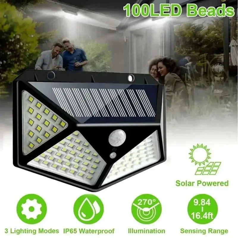 100 LED Outdoor Solar Wall Lamp Waterproof PIR Motion Sensor Solar Powered Sunlight Street Light for Garden Decoration