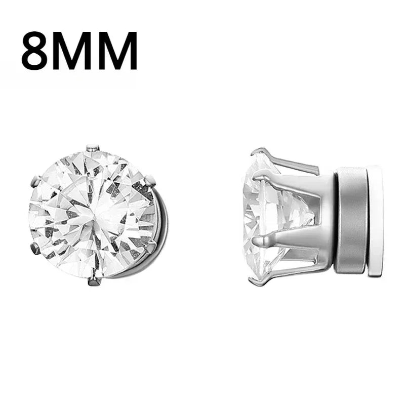 1 Pairs Crystal Strong Magnetic Ear Stud Clip Earrings for Men Women Punk Round Zircon Magnet Earrings Non Piercing Jewelry