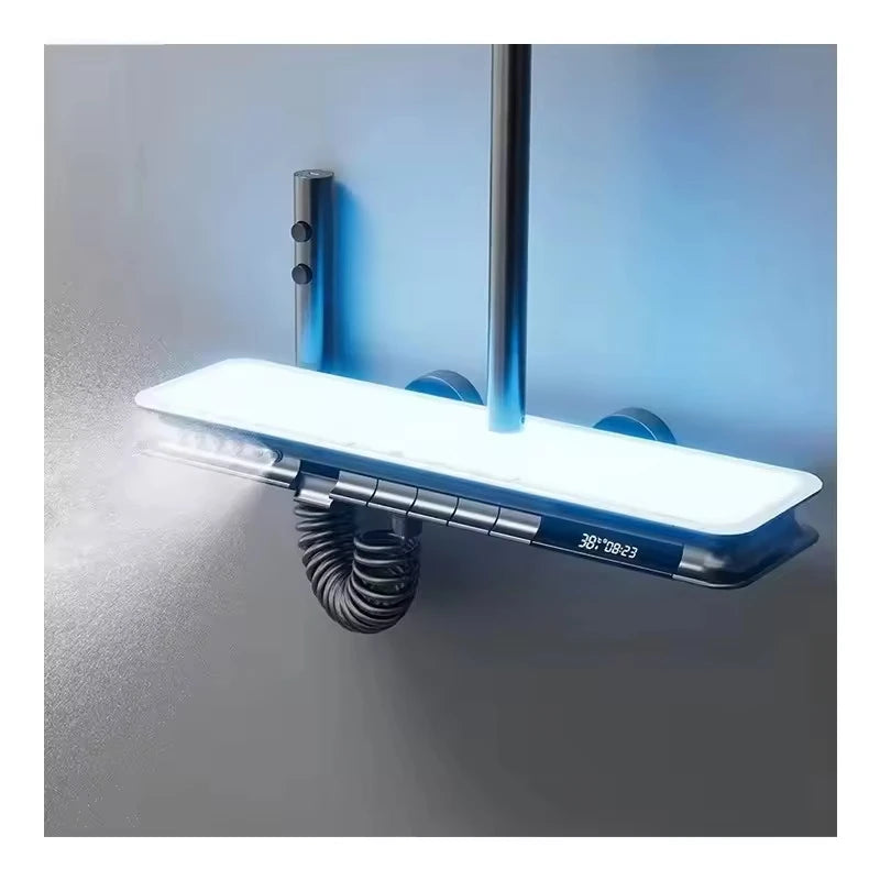 智慧型LED數位螢幕四功能黃銅淋浴組拋光方形花灑陶瓷雨淋腰背SPA公寓