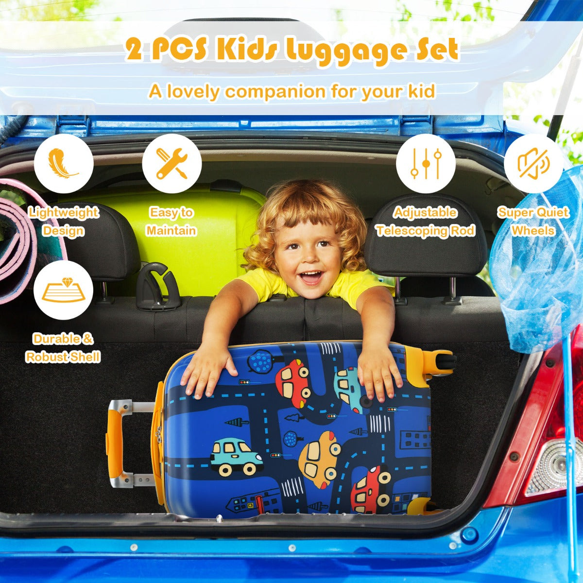 NNECW 2 Pieces Kids Luggage Set with Wheels for Children