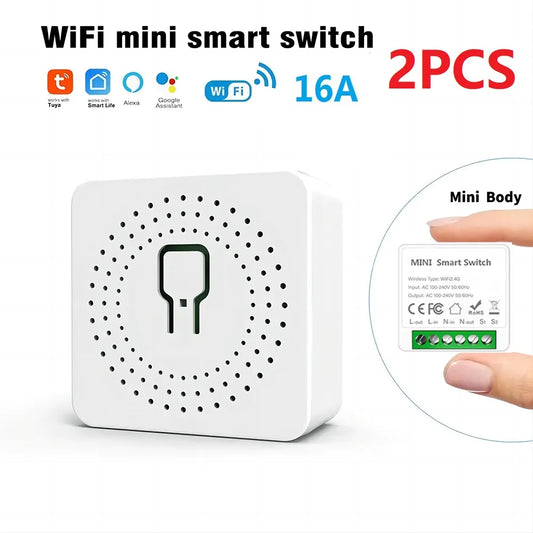 16A Mini Wifi Switch DIY Smart Home 2-way Control Relay Smart LIfe APP Control Remotely Timer Works With Alexa Google Home