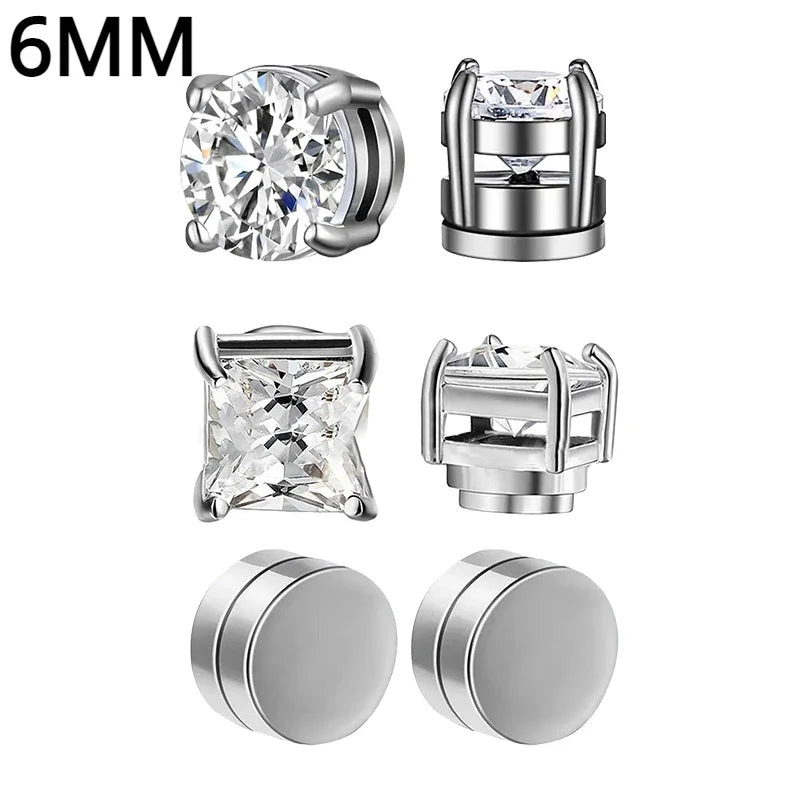 1 Pairs Crystal Strong Magnetic Ear Stud Clip Earrings for Men Women Punk Round Zircon Magnet Earrings Non Piercing Jewelry