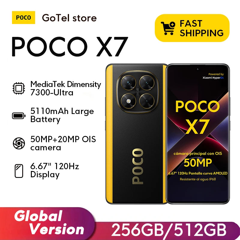 【Brand+】POCO X7 Smartphone Dimensity 7300-Ultra 6.67"120Hz AMOLED Display 45W 5110mAh 50MP Camera IP68 Xiaomi HyperOS NFC