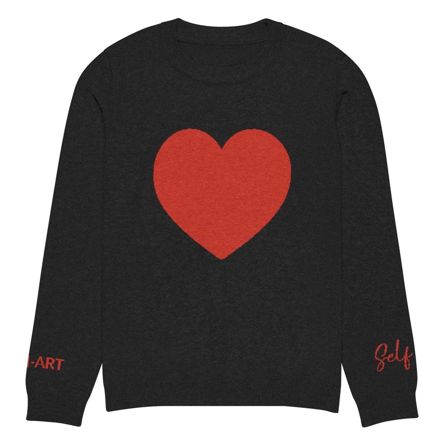 Heart - Knitted crew neck sweater BLACK