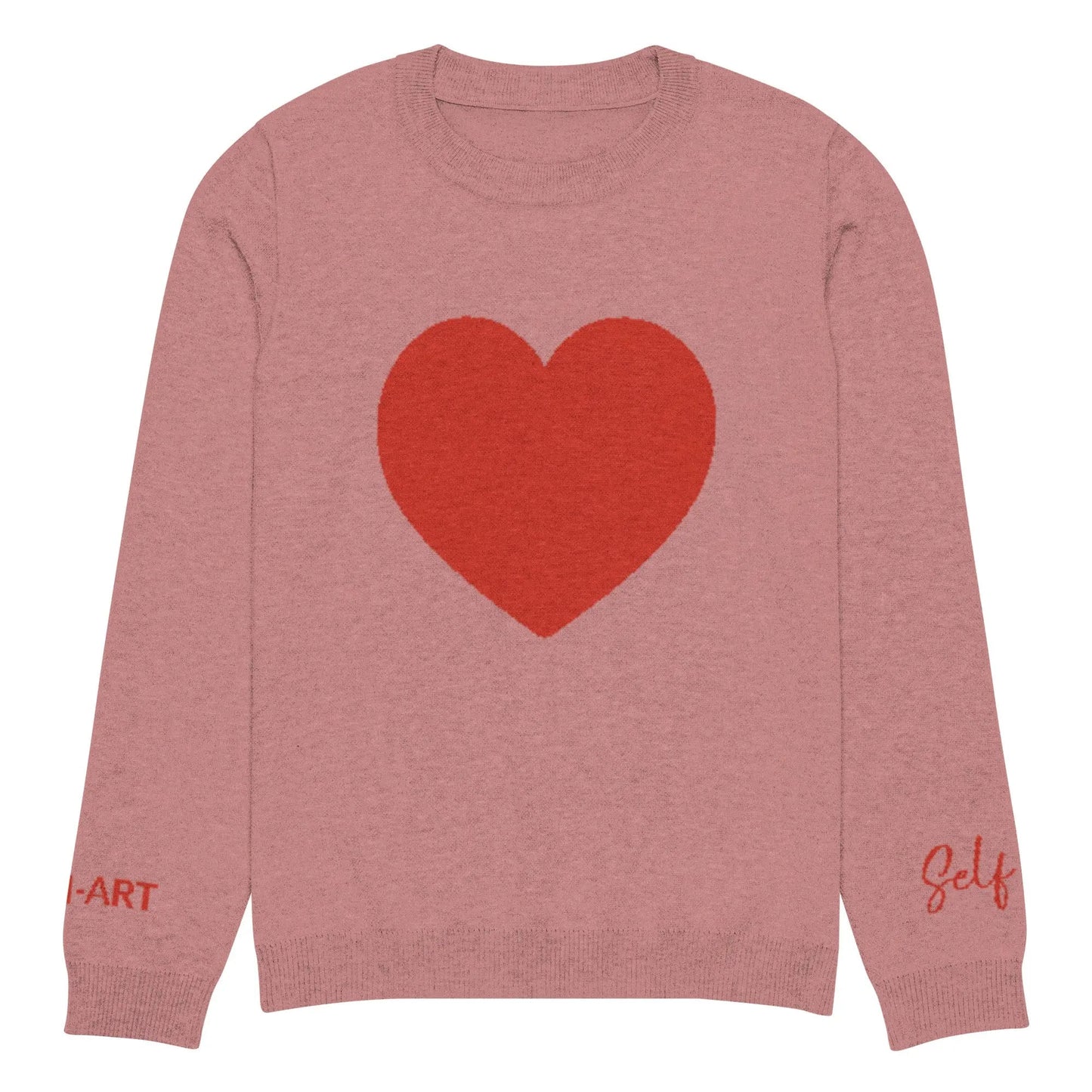 Heart Knitted crew neck sweater CORAL