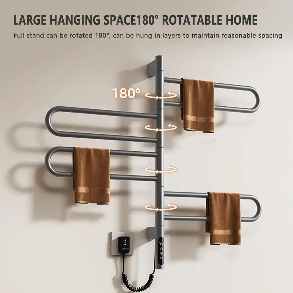 Electric Towel Warmer Rotatable 180°, Towel Rack Warmer with Timer and Smart Temperature Control, Heated Drying Rack Hard Wired/