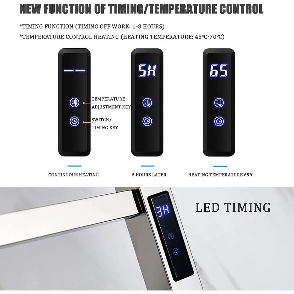 Electric Towel Warmer,with Timer Wall Mounted 10 Bars Smart Electric Towel Rack Stainless Steel Heated Towel Rails 88W Low Power