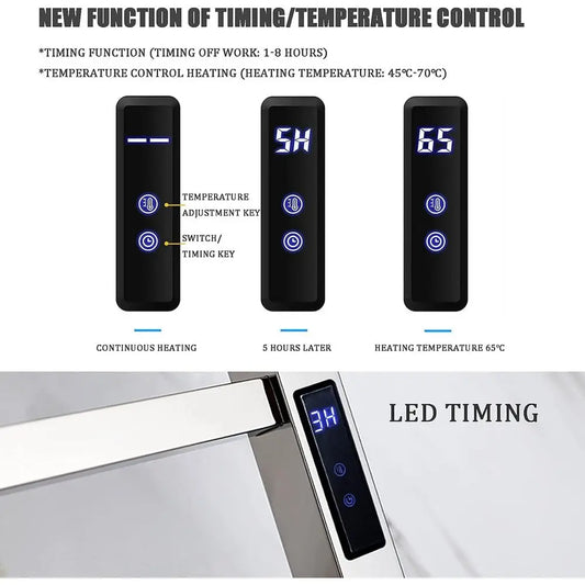 Electric Towel Warmer,with Timer Wall Mounted 10 Bars Smart Electric Towel Rack Stainless Steel Heated Towel Rails 88W Low Power