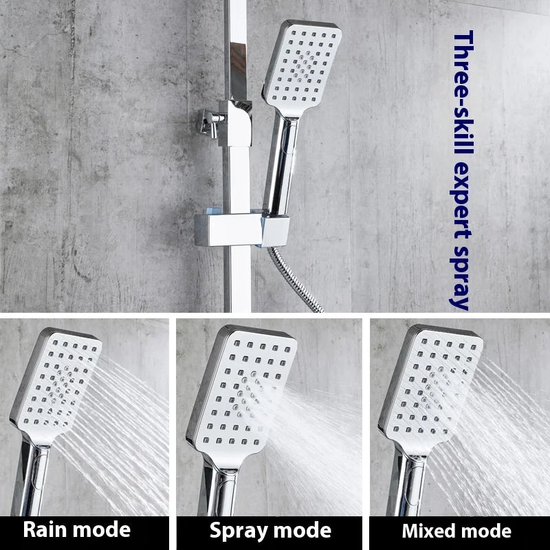 豪華銀色LED數字顯示黃銅淋浴套裝，4把水龍頭，混合龍頭，恆溫淋浴混合龍頭