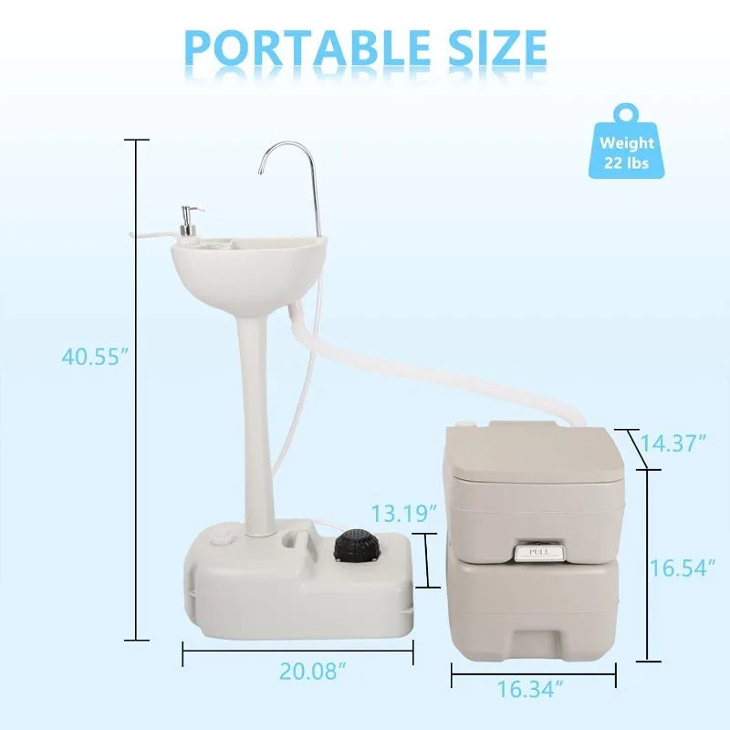 Portable Sink And Toilet Combo, 5 Gallon Hand Washing Station & 5.3 Gallon Flushing Toilet, Detachable Wastewater Recycle