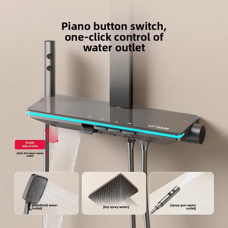 帶恆溫功能的超強數字顯示浴缸加熱器淋浴噴頭套裝，頂部噴淋式，完整浴室龍頭組合