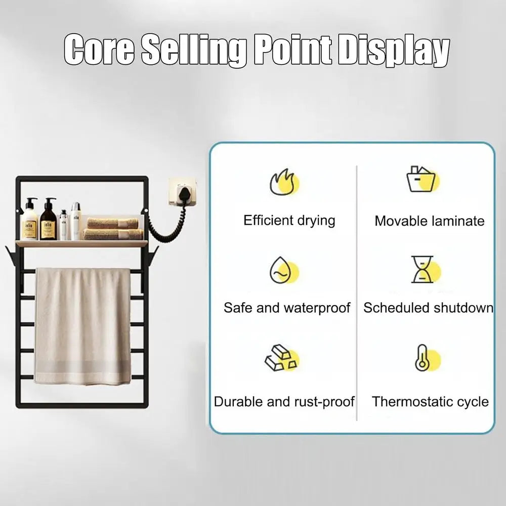 電熱毛巾架，壁掛式浴室熱毛巾架，附置物架，附計時器和Sma 
