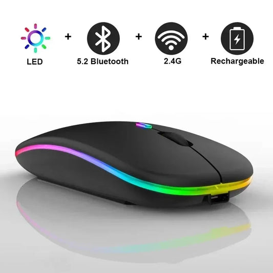PHONEPACE Dual Mode Wireless Mouse Bluetooth 2.4G Rechargeable Silent LED Backlit Optical Mice for Laptop PC Computer