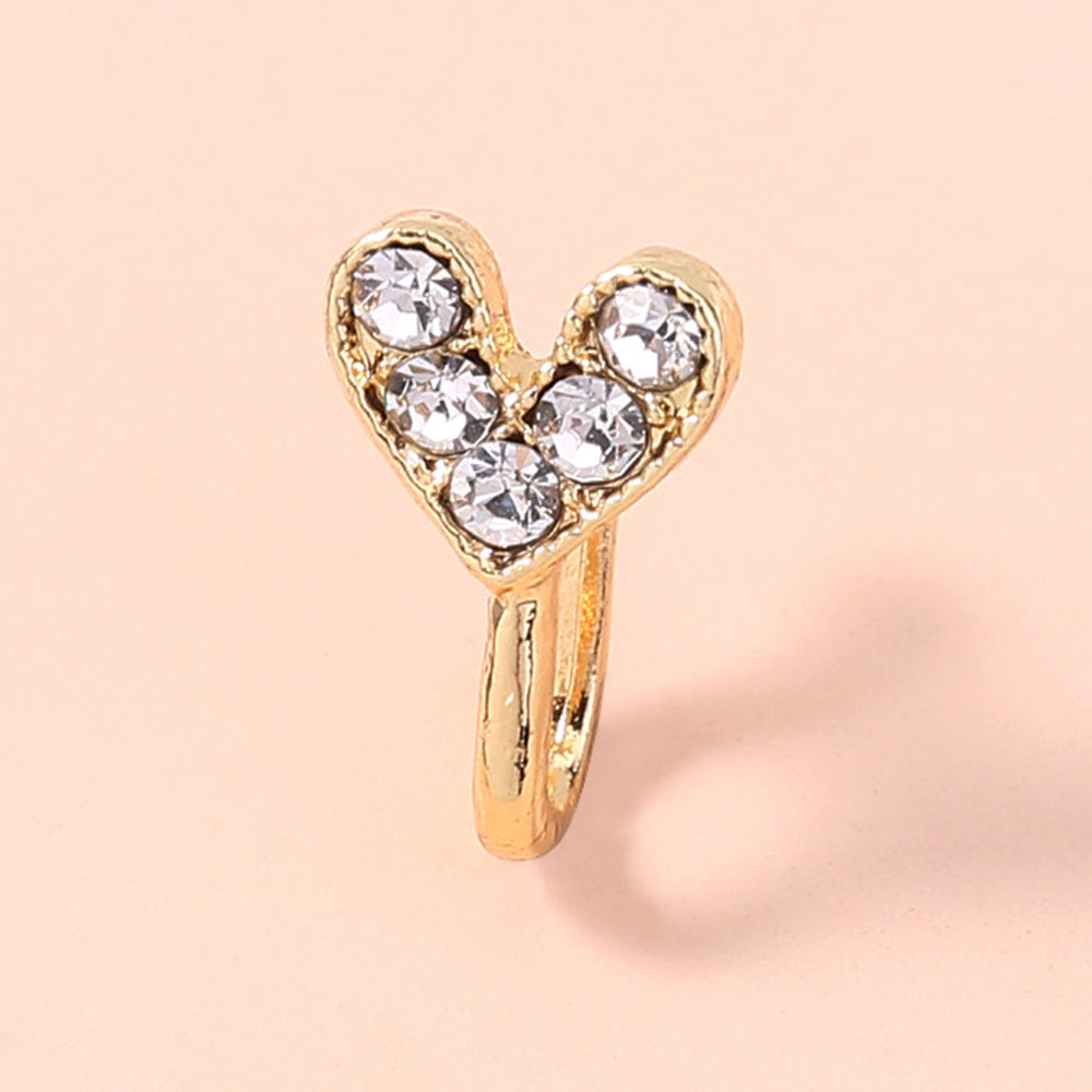 Gold rhinestone nose ring, mini crown rhinestone nose ring, piercing crown nose clip