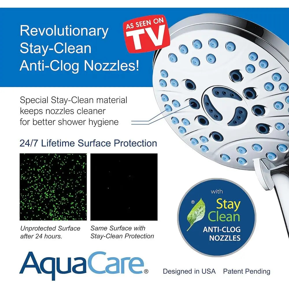 AquaCare 電視熱銷高品質 48 檔位雨淋式和手持式三向淋浴組合 - 防堵塞噴嘴/浴缸、瓷磚和寵物強力清洗/E 