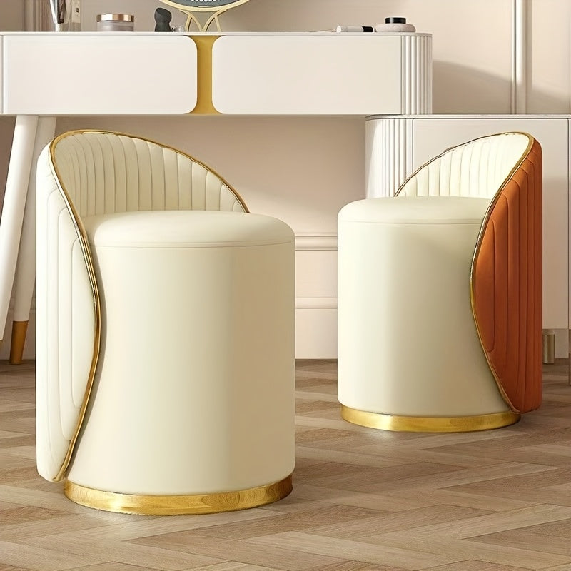 NNETM Vanity Stool Swivel Beige High Backrest Round Seat-1