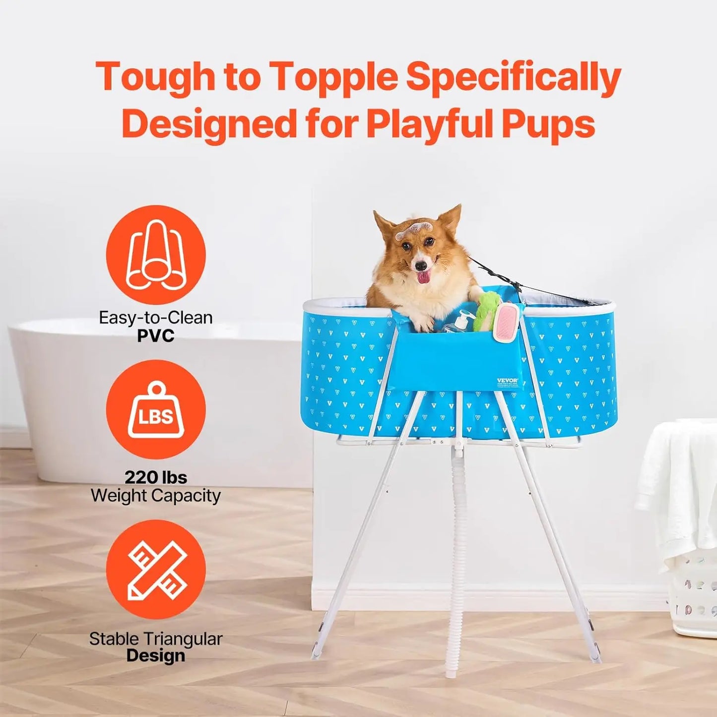 Foldable Portable Pet Bathtub for Dogs & Cats, Elevated Shower Station with Quick Drainage, Indoor Outdoor Use