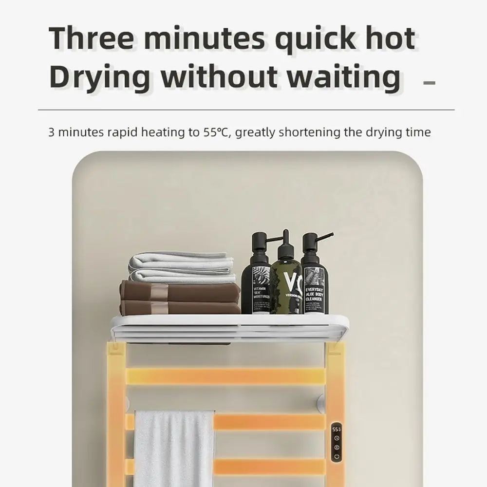 智慧電熱毛架，家用加熱毛巾桿晾乾架，附可折疊收納架，定時、溫度調節， 