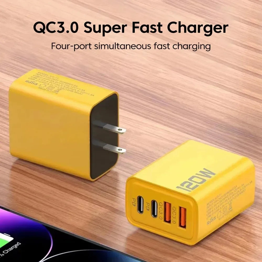 120W Total Fast Charging Quick Charger PD USB Type-C Wall Adapter for iPhone 16/15/14 Xiaomi Huawei Redmi Oneplus  Phone Charger