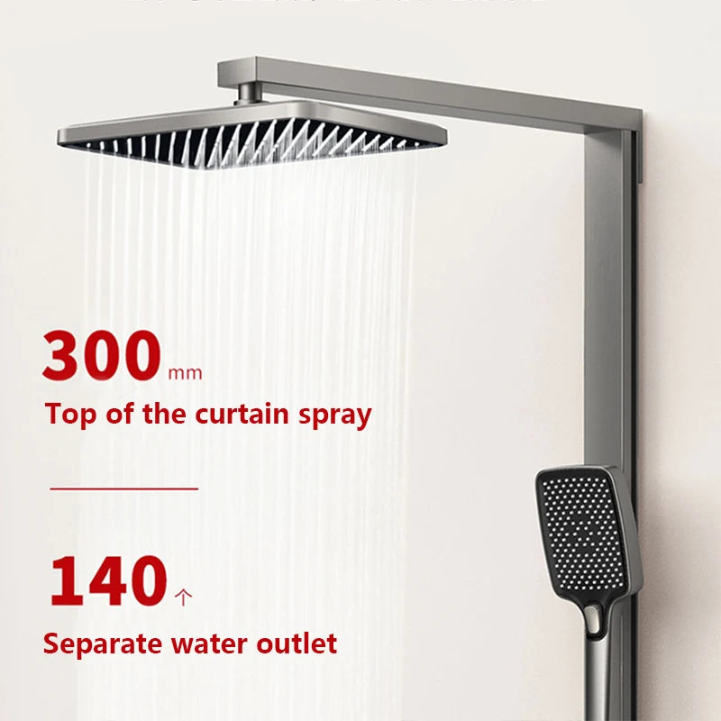 浴室多功能數位顯示淋浴系統，黃銅鋼琴鍵式外露恆溫水龍頭，柔和/雨淋式噴淋模式