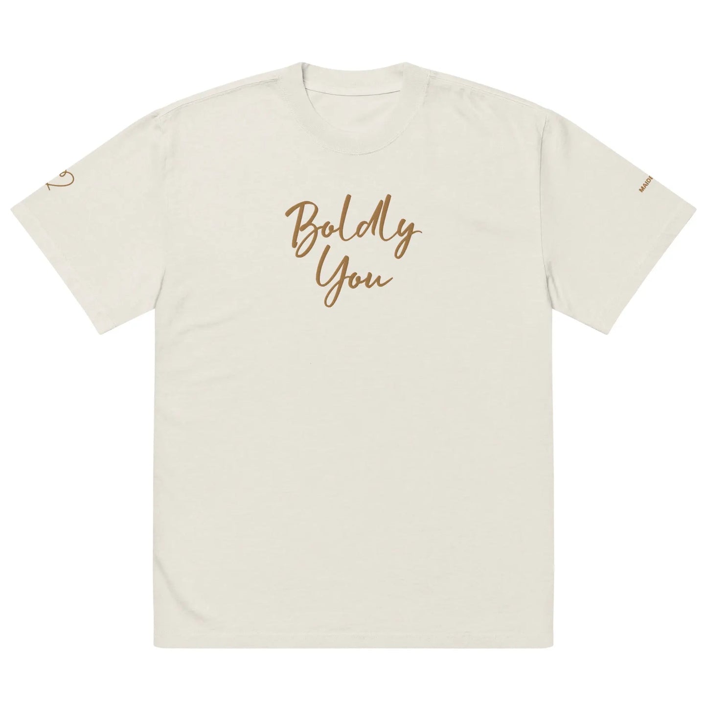 Boldly You Oversized faded t-shirt with Old Gold Embroidery | Oversized T-shirt