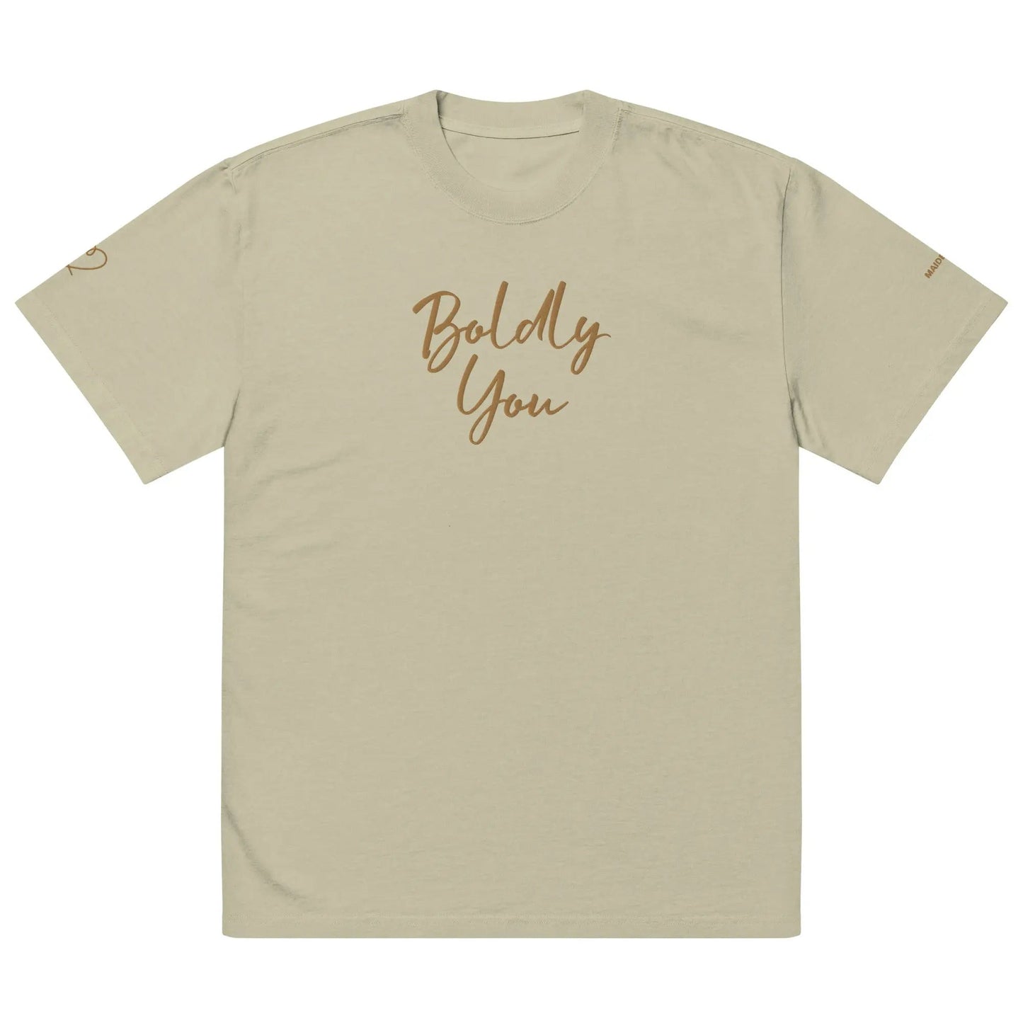 Boldly You Oversized faded t-shirt with Old Gold Embroidery | Oversized T-shirt