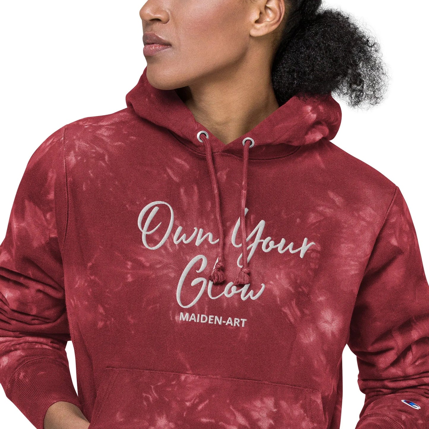 Own Your Glow Unisex Champion tie-dye hoodie with Embroidery | Champion hoodie