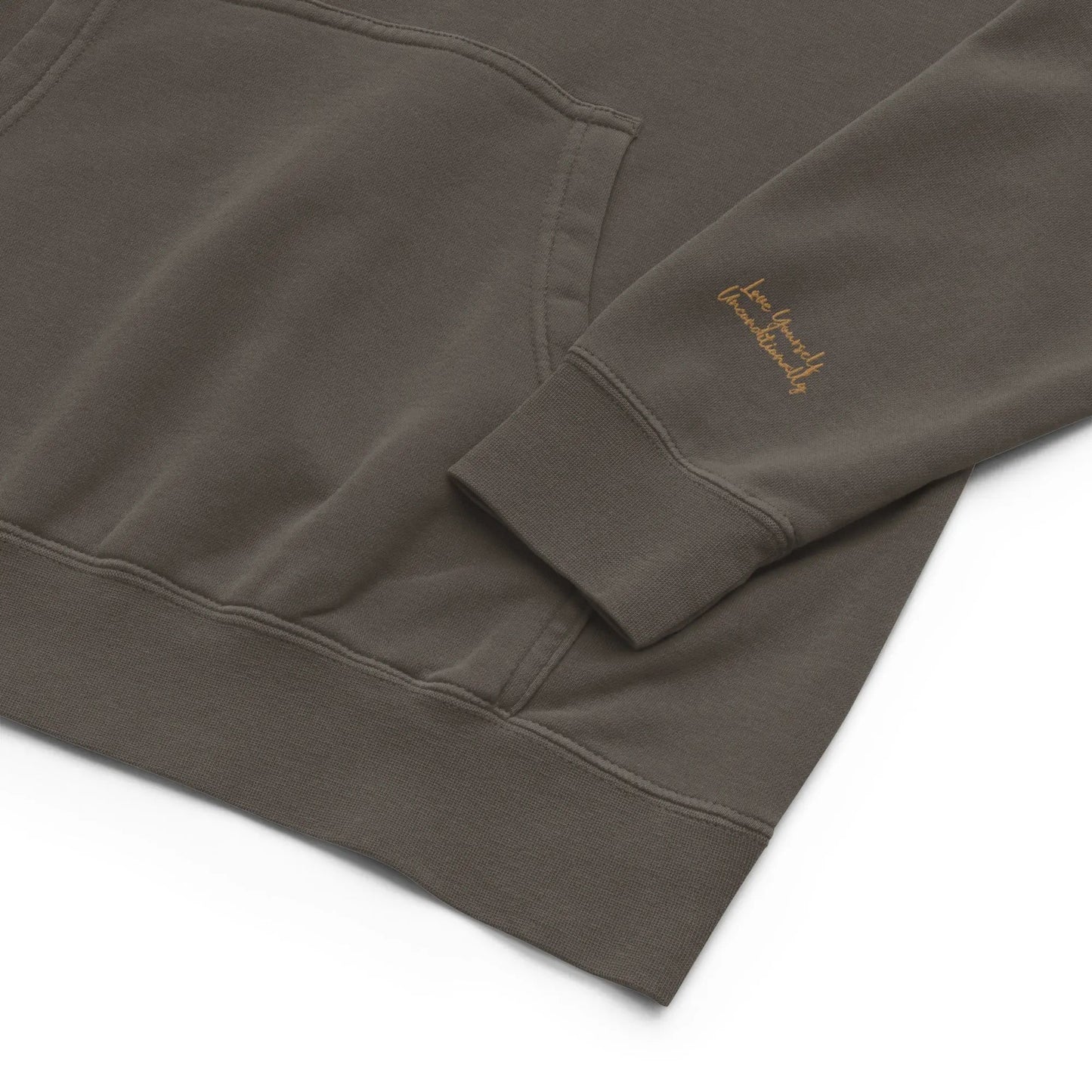 Self Love Unisex pigment-dyed hoodie with Old Gold Embroidery | fashion hoodie