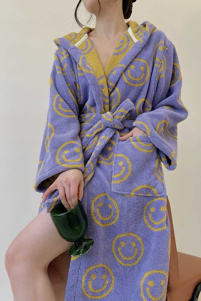 Whimsy Funky Smiley Face Hooded Robe - Soft 100% Organic Long-stapled Cotton-3