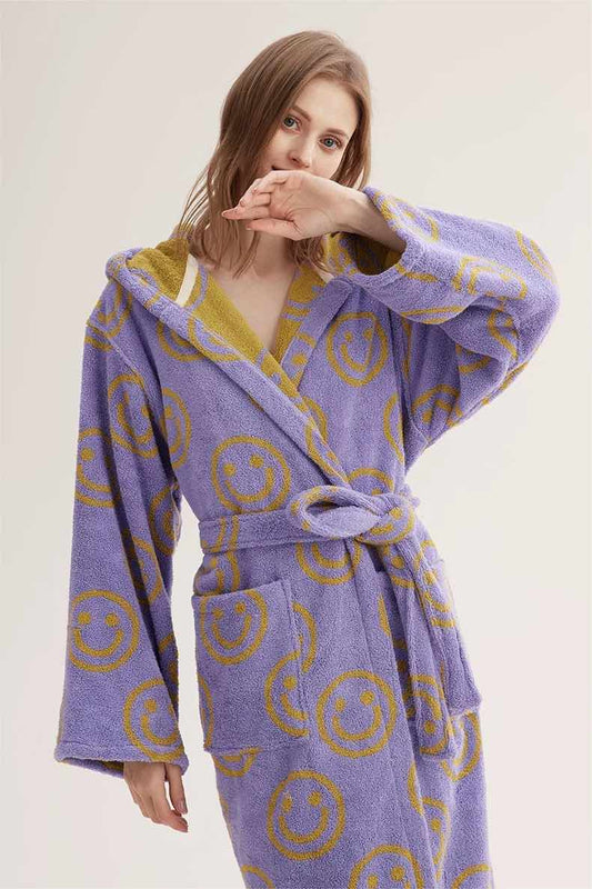 Whimsy Funky Smiley Face Hooded Robe - Soft 100% Organic Long-stapled Cotton-0